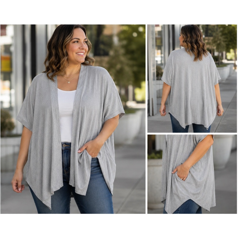 Davi & Dani Oversized Rib Knit Cardigan Medium Gray Open Front Duster NWOT